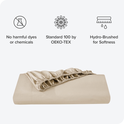 Bare Home 100% Organic Cotton Fitted Bottom Sheet - Crisp Percale Weave - Lightweight & Breathable - French Beige, Twin