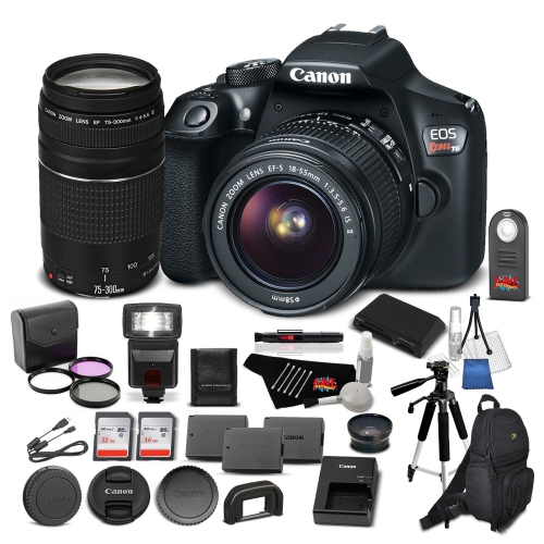 Canon EOS Rebel T6 Digital SLR Camera Bundle with EF-S 18-55mm f/3.5-5.6 is II Lens + EF 75-300mm f/4-5.6 III Telephoto