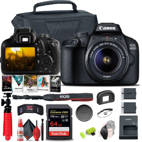 CANON  Eos 4000D Rebel T100 Dslr Camera With 18-55MM Lens, 64GB Card, Software, And More Bundle