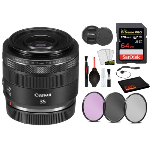 CANON  Rf 35MM F/1.8 Is Macro Stm Lens (2973C002) With Bundle Includes: 9PC Filter Kit, Sandisk Extreme Pro 64GB + More