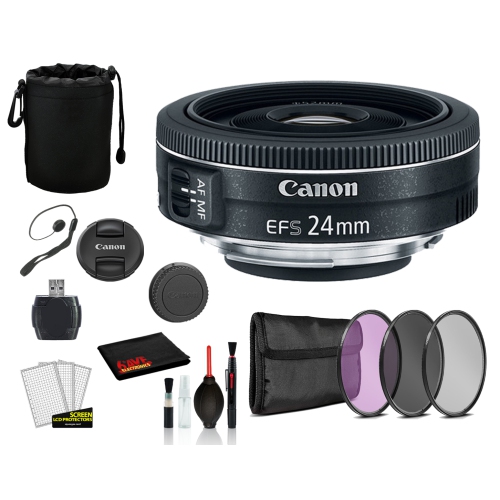 CANON  Ef-S 24MM F/2.8 Stm Lens (9522B002) Lens With Bundle Includes 3PC Filter Kit (Uv, Cpl, Fld) + Lens Pouch + More