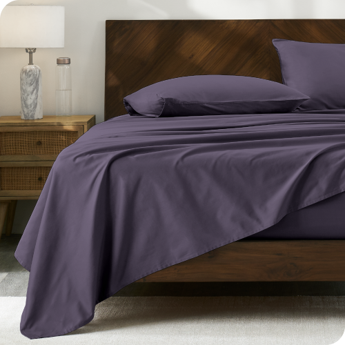 BARE HOME  100% Organic Cotton Sheet Set - Crisp Percale Weave - Lightweight & Breathable (Dusty Purple, Twin)