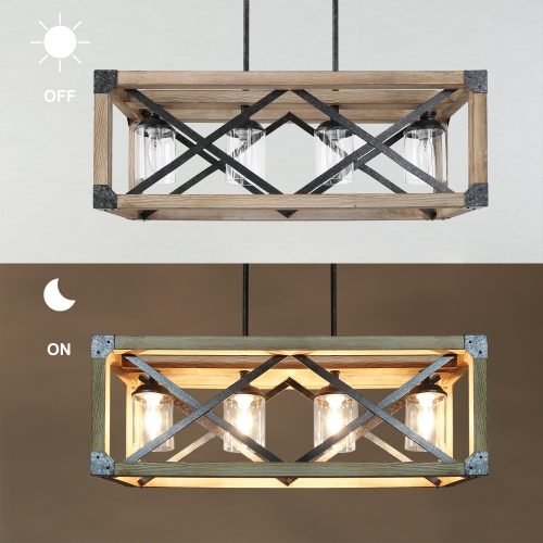 Farmhouse 4-Light Rectangle Chandelier with Distressed Pinewood