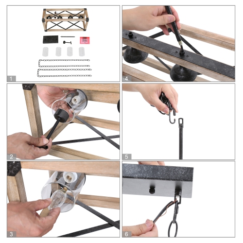 Farmhouse 4-Light Rectangle Chandelier with Distressed Pinewood