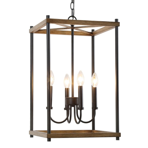 Rustic 4-Light Geometric Wooden Chandelier