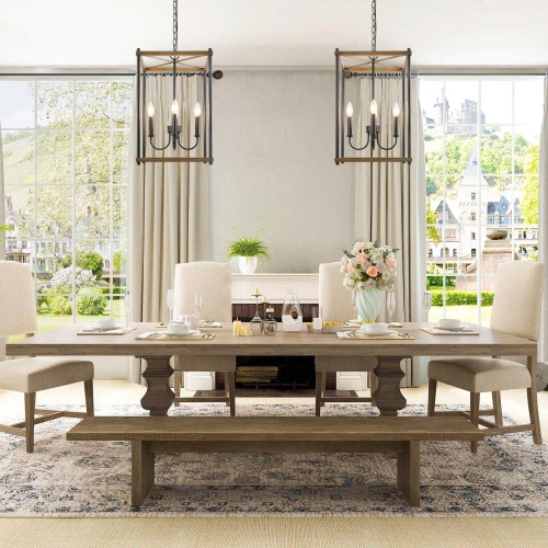 Rustic 4-Light Geometric Wooden Chandelier