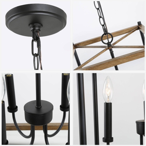 Rustic 4-Light Geometric Wooden Chandelier