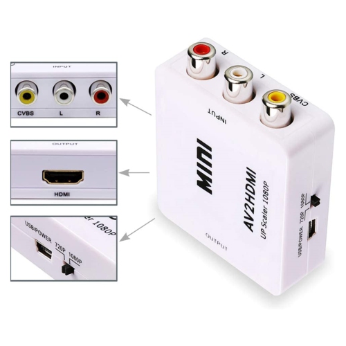 RCA to HDMI Converter, NIERBO 1080P AV to HDMI RCA Composite CVBS Video Audio Converter Adapter Supporting PAL/NTSC for