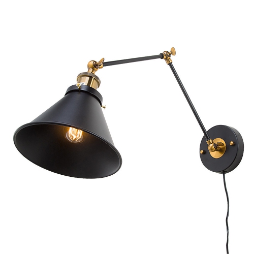 Modern 1-Light Jet-Black Swing Arm Wall Lamp