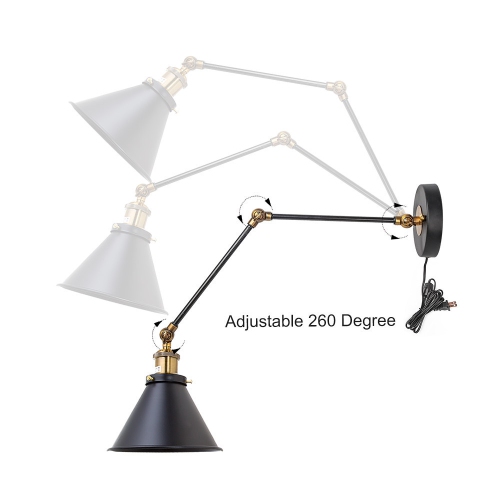 Modern 1-Light Jet-Black Swing Arm Wall Lamp
