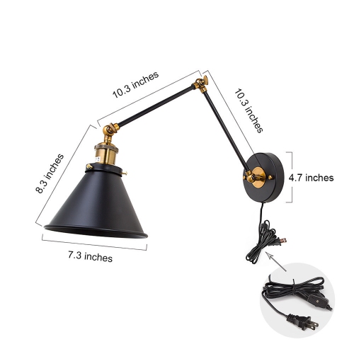Modern 1-Light Jet-Black Swing Arm Wall Lamp