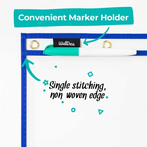 WallDeca Dry Erase Pocket Sleeves Assorted Colors, 8.5" x 11" Job Ticket Holders, Reusable Dry Erase Sleeves