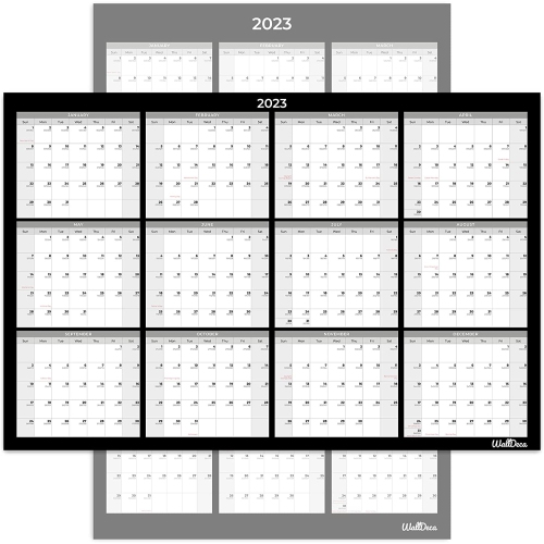 WallDeca Large Annual 2022 Erasable Laminated Wall Calendar, Jan 2022 - Dec 2022, 24 x 36 Inch, 2-Sided Reversible Vertical/Horizontal, Mounting Tape