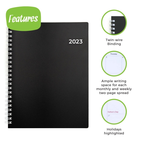 WallDeca – Agenda hebdomadaire annuel 2023, format de papier A4, hebdomadaire et mensuel, du 2023 janvier au 2023 décembre | Couverture flexible,