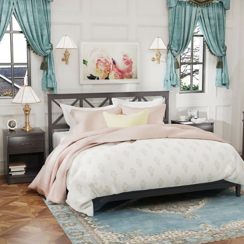 Gymax 2PCS Nightstand with Drawer Storage Shelf Wooden End Side Table Bedroom Brown / Black / Natiral