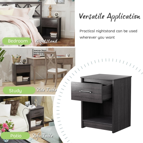 Gymax 2PCS Nightstand with Drawer Storage Shelf Wooden End Side Table Bedroom Brown / Black / Natiral