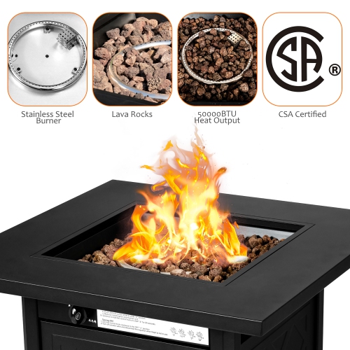 Costway 28" Propane Fire Pit Table 50,000 BTU Patio Square Gas Fireplace W/ Lava Rock