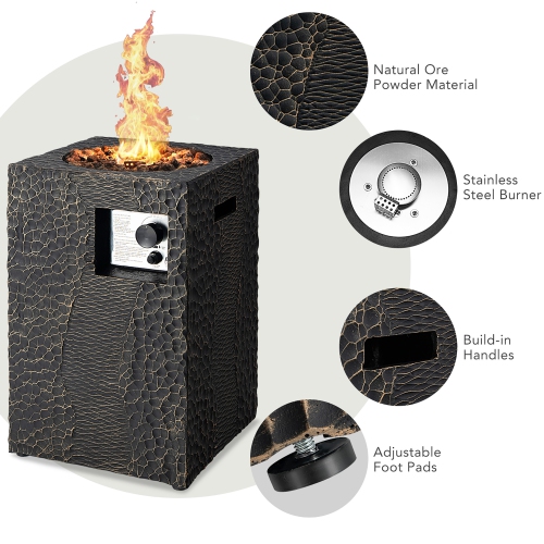 16" Square Outdoor Propane Fire Pit w/Lava Rocks Waterproof Cover 30,000 BTU