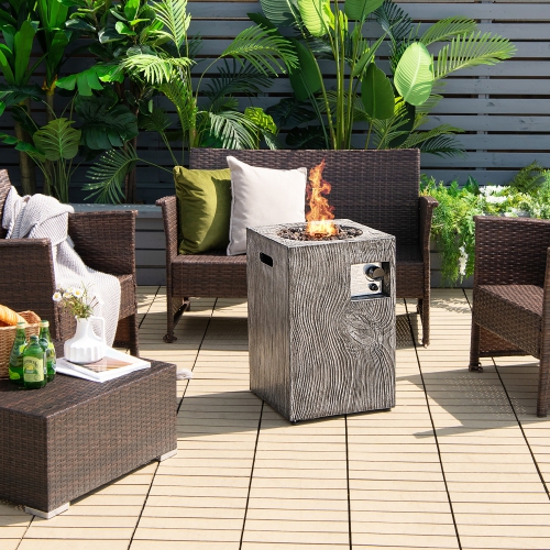 16" Square Outdoor Propane Fire Pit w/Lava Rocks Waterproof Cover 30,000 BTU