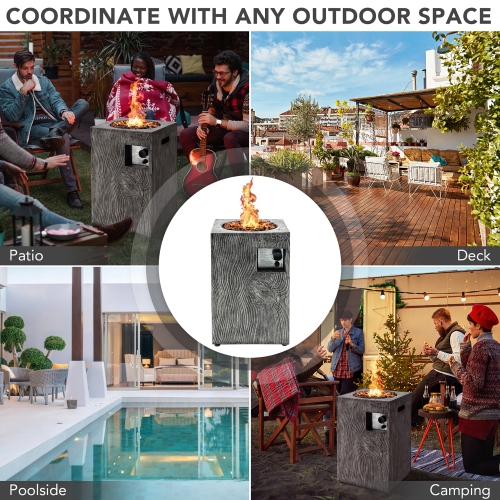 16" Square Outdoor Propane Fire Pit w/Lava Rocks Waterproof Cover 30,000 BTU