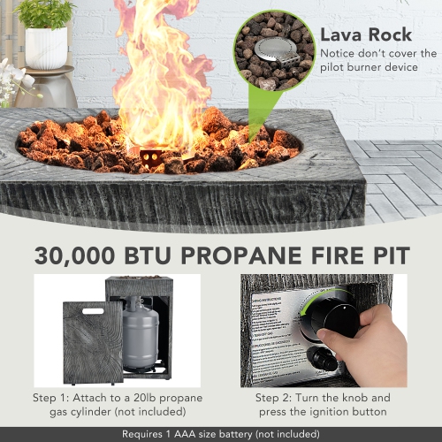 16" Square Outdoor Propane Fire Pit w/Lava Rocks Waterproof Cover 30,000 BTU
