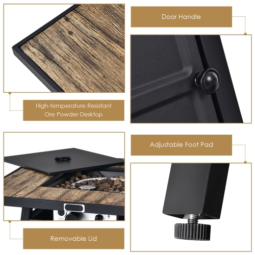 Costway 28 Inches Propane Gas Fire Pit Table 40,000 BTU Outdoor Heater W/Cover