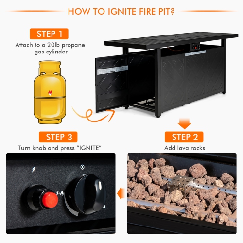 Costway 57" Rectangular Propane Gas Fire Pit 50,000 Btu Heater Outdoor Table