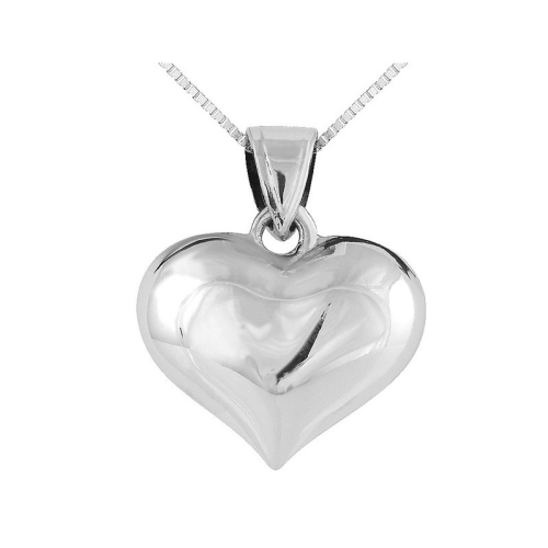 GEM AND HARMONY  Sterling Puffed Heart Pendant Necklace With Chain In Silver
