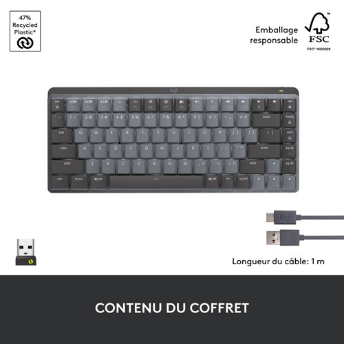 Clavier mécanique tactile rétroéclairé compact sans fil MX Mini de Logitech - Graphite