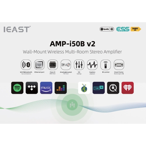 Amplificateur stéréo Wi-Fi/USB/Bluetooth multipièce sans fil i50Bv2 de 80 W d’iEast