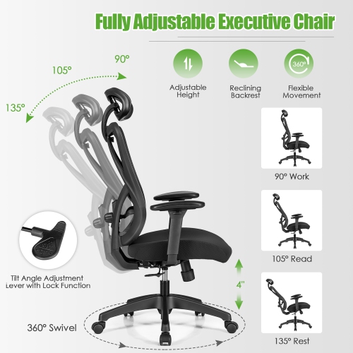Costway Ergonomic High Back Mesh Office Chair w/ Adjustable Lumbar Support