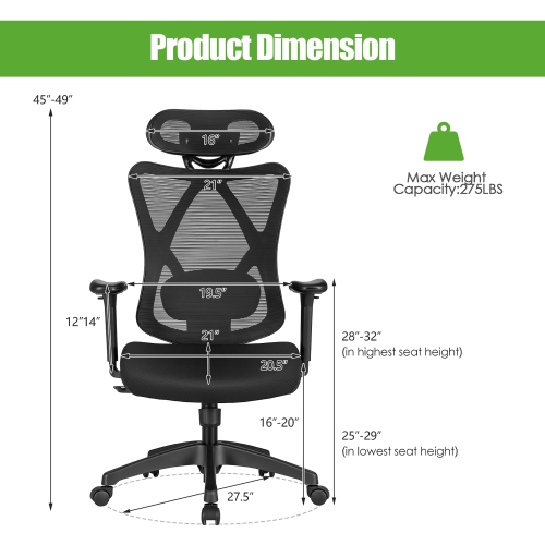 Costway Ergonomic High Back Mesh Office Chair w/ Adjustable Lumbar Support