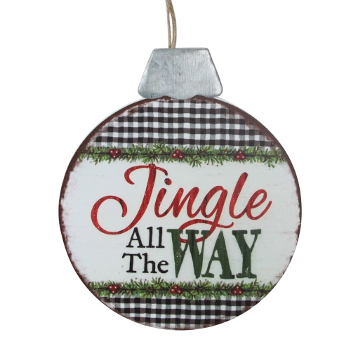 7" Brown and Green "Jingle All The Way" Metal Christmas Ornament