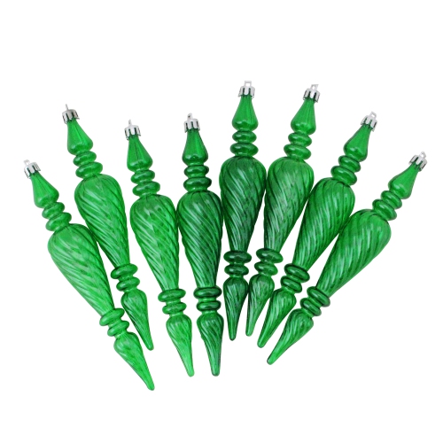 NORTHLIGHT  8Ct Shatterproof Transparent Spiral Christmas Finial Ornaments 7" (180Mm) In Green