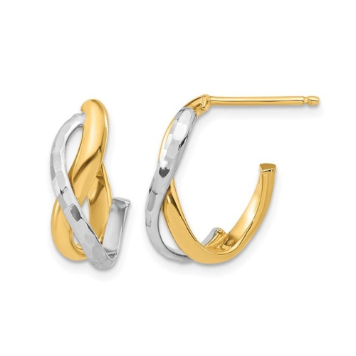 GEM AND HARMONY  14K And White Gold Polished J-Hoop Earrings In Yellow