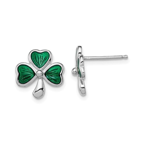 GEM AND HARMONY  Sterling Silver Shamrock Clover Post Earrings In Green