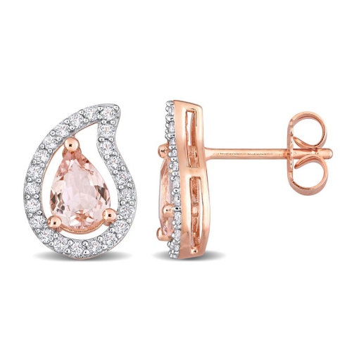1.50 Carat Morganite Pear Earrings with White Topaz in Rose Plated Sterling Silver