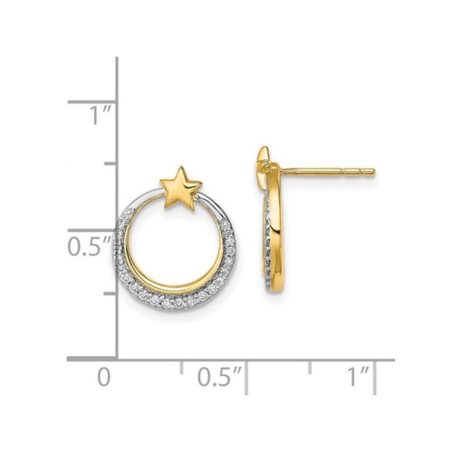 1/8 Carat Diamond Moon and Stars Earrings in 14K Yellow Gold