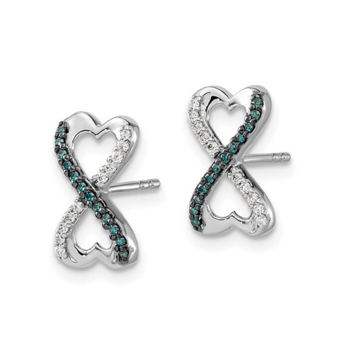 1/7 Carat Blue Diamond Infinity Heart Earrings in 14K White Gold