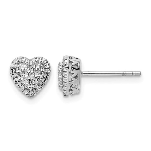 GEM AND HARMONY  14K Gold Diamond-Cut Button Heart Earrings In White