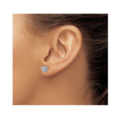 14K White Gold Diamond-Cut Button Heart Earrings