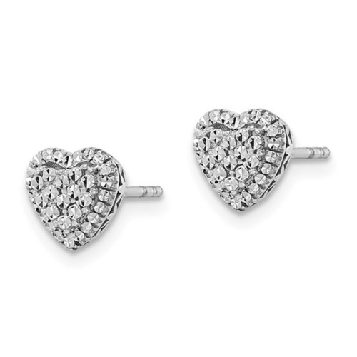 14K White Gold Diamond-Cut Button Heart Earrings