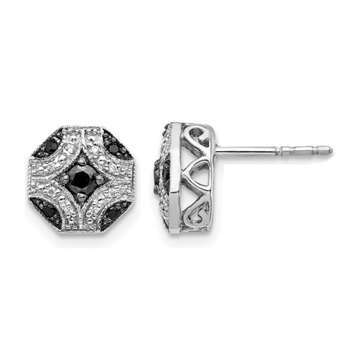 GEM AND HARMONY  1/4 Carat (Ctw) Black & Diamond Stud Earrings In Sterling Silver In White