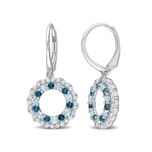 GEM AND HARMONY  1.95 Carat (Ctw) London Topaz & White Topaz Circle Earrings In Sterling Silver In Blue