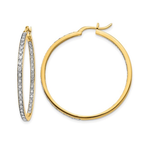 GEM AND HARMONY  2/3 Carat (Ctw) Diamond In And Out Hoop Earrings In 14K Gold (2MM Thick) In Yellow