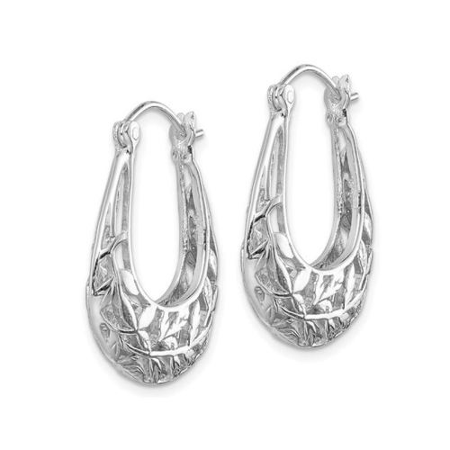 Sterling Silver Polished Leaves Hinged Hoop Earrings