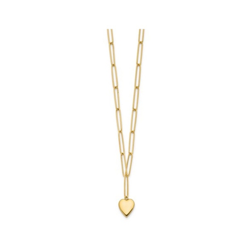 14K Yellow Gold Heart Charm Paperclip Link Necklace with Chain