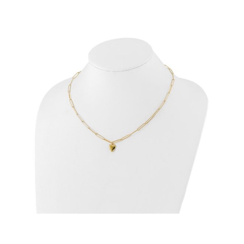 14K Yellow Gold Heart Charm Paperclip Link Necklace with Chain