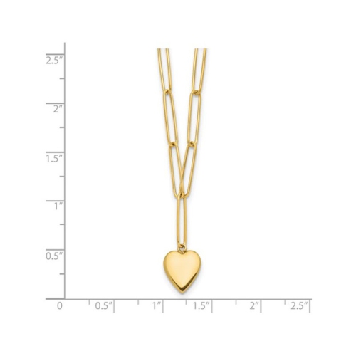 14K Yellow Gold Heart Charm Paperclip Link Necklace with Chain