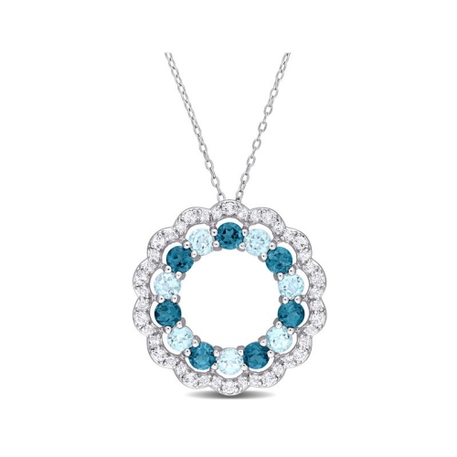 6.00 Carat London Sky Blue Topaz and White Topaz Circle Pendant Necklace in Sterling Silver with Chain